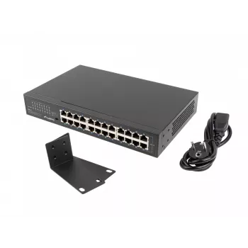 Nevaldomas jungiklis LANBERG RSGE-24 — 24× Gigabit Ethernet 1U, montuojamas į stovą, juodas
