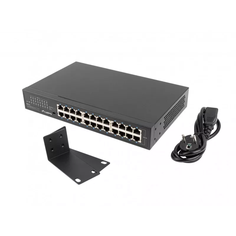 Nevaldomas jungiklis LANBERG RSGE-24 — 24× Gigabit Ethernet 1U, montuojamas į stovą, juodas