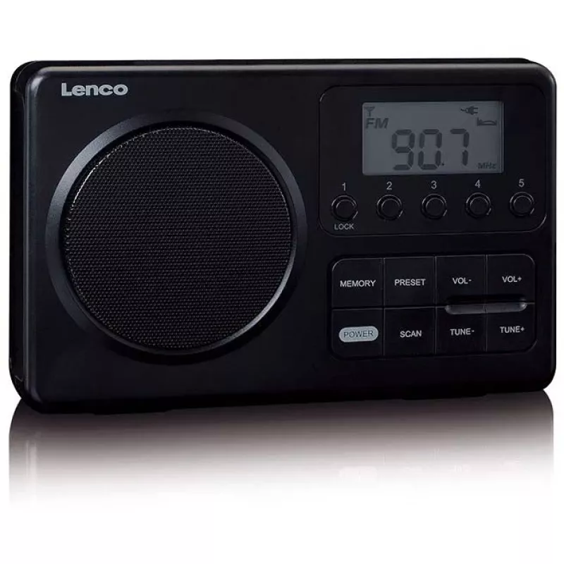 Nešiojamas radijas Lenco MPR-035BK – FM/AM, maitinimas iš tinklo arba baterijų, 2,5 colio LCD, 20 FM išankstinių nustatymų, 3,5 mm išėjimas