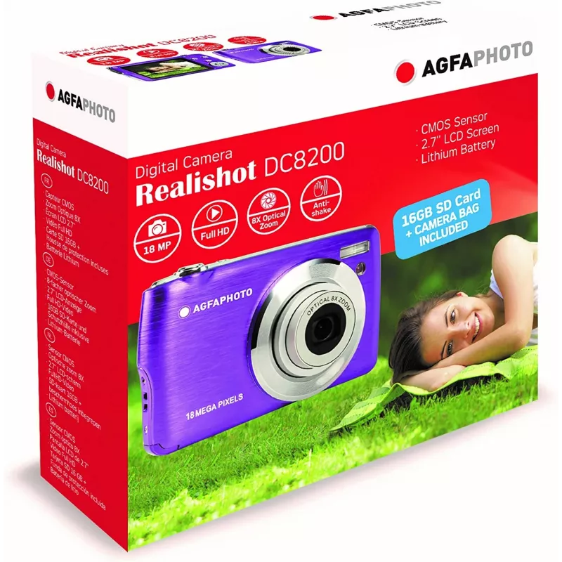 Agfa Photo DC8200 Violetinė + Dėklas + SD kortelė 16GB