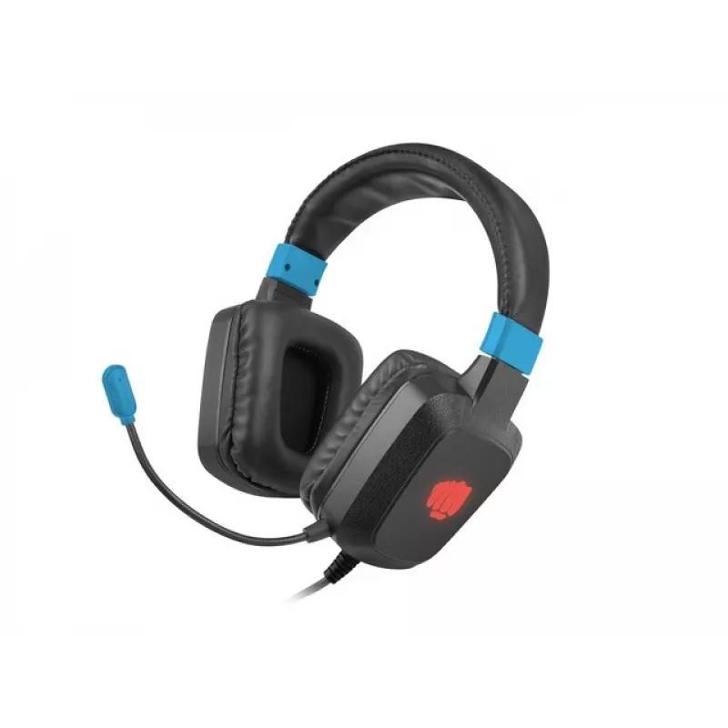 Žaidimų ausinės Fury NFU-1584 su boom mikrofonu, uždengiančios ausis, 98 dB, 15–25000 Hz, 2 m laidas, USB ir 3,5 mm, mėlynos
