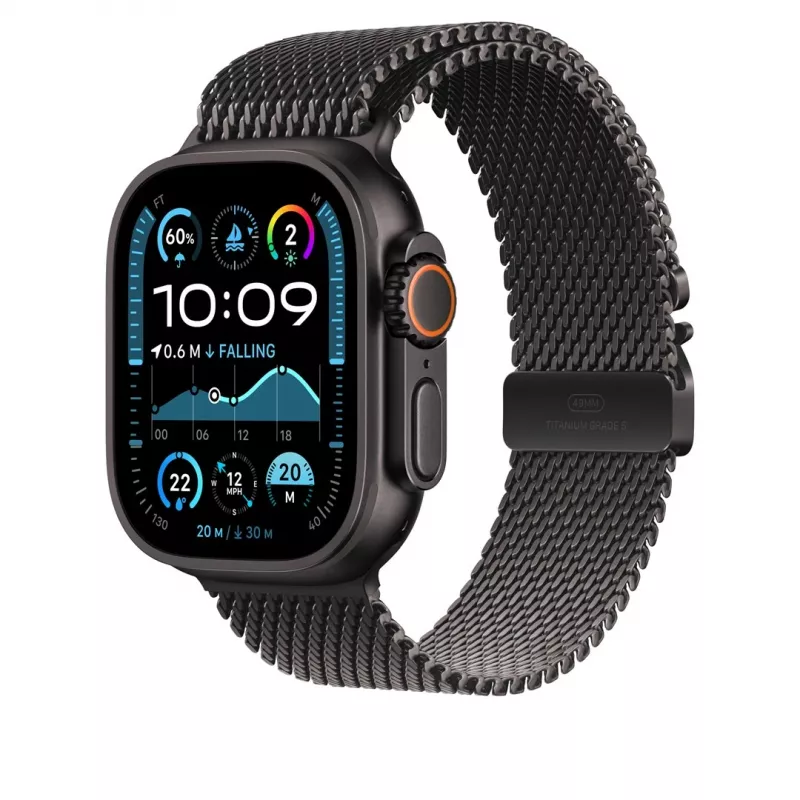 Apple 49mm Black Titanium Milanese Loop Medium – Juodas titano apyrankė Apple laikrodžiams
