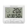 Vidinis elektroninis higrometras Medisana HG 100 – skaitmeninis termometras, drėgmė 20–90 %, temperatūra -10–50 °C, stalinis ekranas, baterija AAA