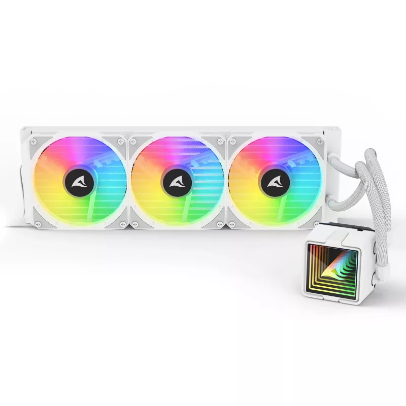 All-in-One CPU skysčio aušintuvas Sharkoon S100 ARGB baltas — 360 mm radiatorius, Infinity-Mirror efektas