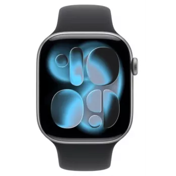 Apple Watch Series 11 GPS + Cellular 42mm Pilko aliuminio korpusas su juodu sportiniu dirželiu - M/L