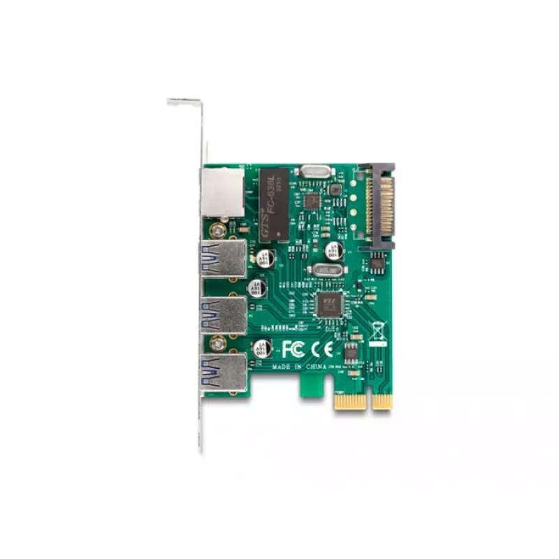 DeLOCK PCI Express x1 plėtimo plokštė, 3 x USB 5 Gbps A tipo, 1 x Gigabit LAN