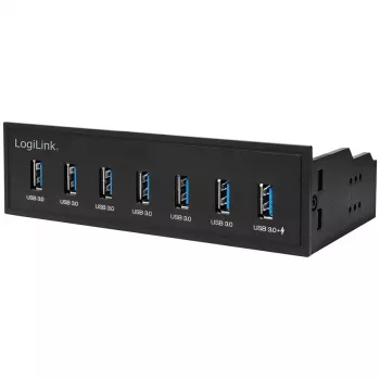 LogiLink USB 3.0 vidinis 7 prievadų 5.25 colio skirstytuvas su greito įkrovimo prievadu