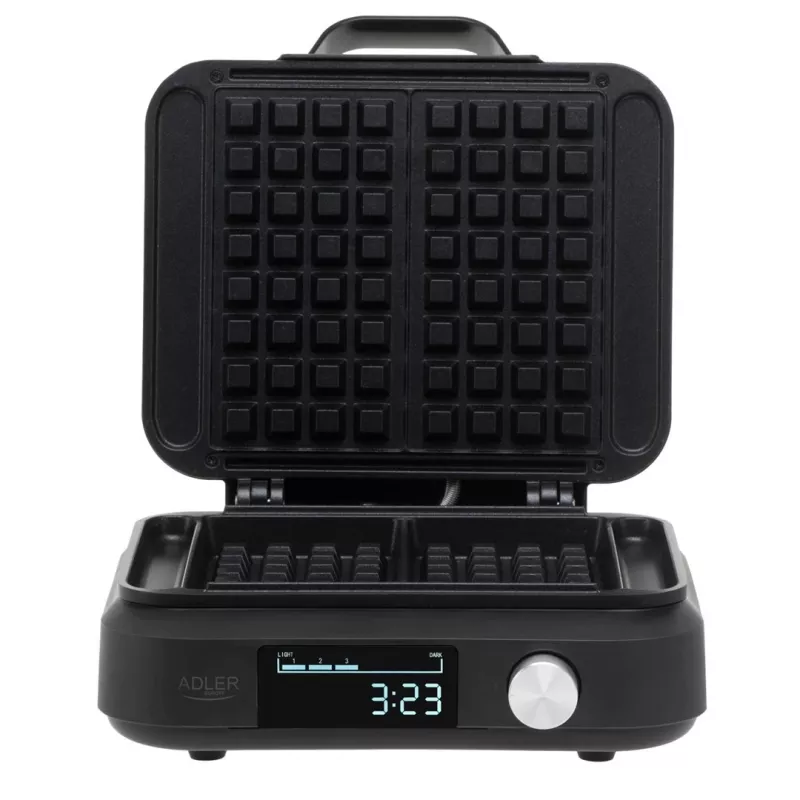 Vaflinė Adler AD 3087 – belgiška elektrinė vaflinė, 2200 W, 2 stačiakampės plokštės 9×17 cm, juoda