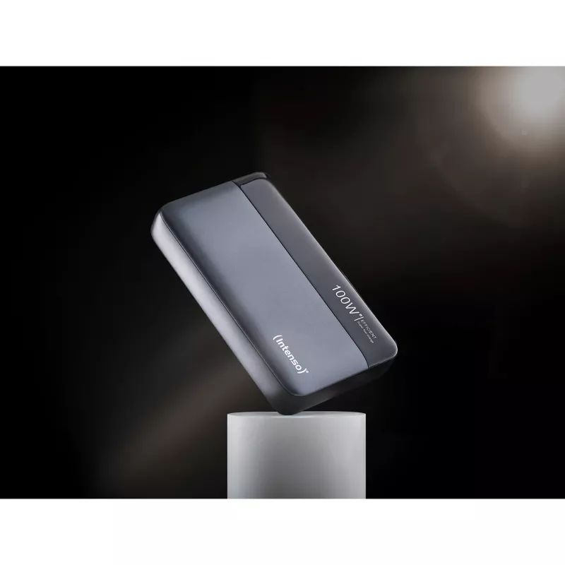 Power bank Intenso 7350050 – 20000 mAh, 1× USB-A + 2× USB-C, 100 W bendra galia, juoda/pilka
