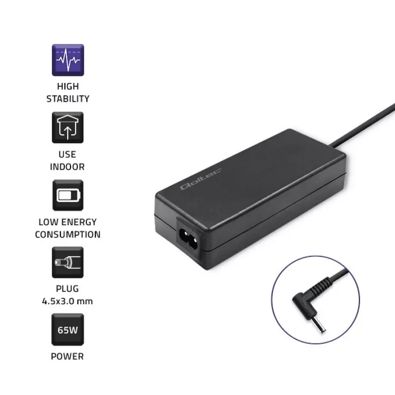 Maitinimo adapteris QOLTEC 65W 19V 3.42A nešiojamiesiems kompiuteriams
