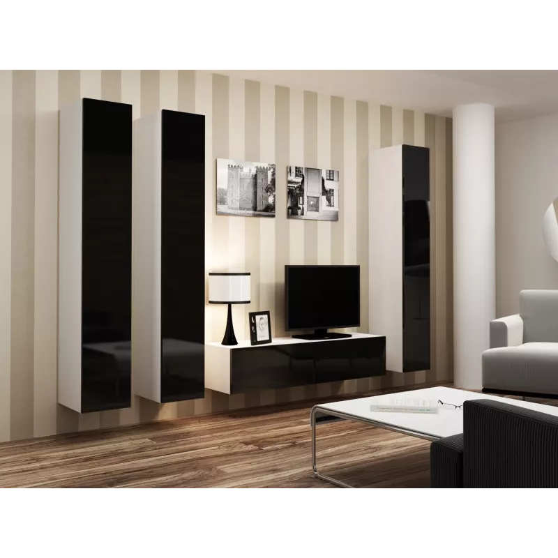 Cama TV stovas VIGO 140 30/140/40 baltas/juodas blizgus