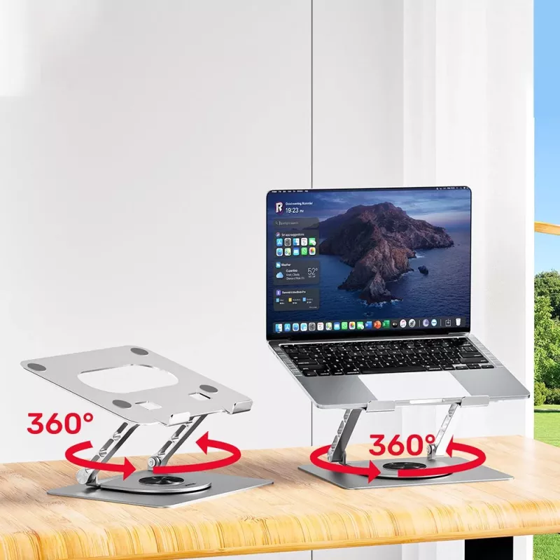 Unitek OT180SL01 nešiojamojo kompiuterio stovas, aliuminio, 10–16 colių (25,4–40,6 cm) kompiuteriams, pasukamas 360°, sulankstomas, reguliuojamas pasvirimas, sidabrinis