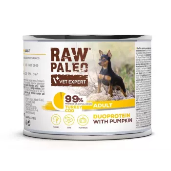 VetExpert Raw Paleo Duoprotein drėgnas šunų maistas su kalakutiena ir menke suaugusiems 200 g