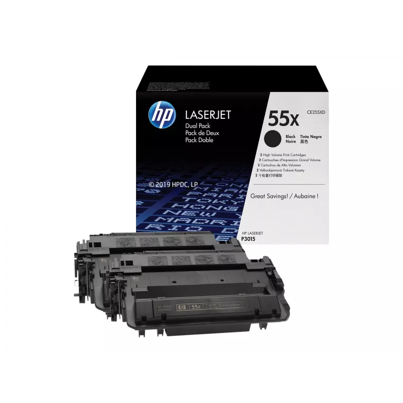 HP 55X 2 vnt. didelės talpos juodi originalūs lazeriniai kasečiai LaserJet