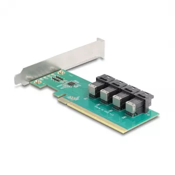 DELOCK PCIe x16 bifurkacijos kortelė 4× vidiniams SFF-8643 NVMe, low-profile