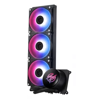 Viso viename skysčio aušintuvas MSI MPG CORELIQUID P13 – 120 mm ventiliatoriai, 3 ventiliatorių radiatorius, LGA 1851 palaikymas, juodas