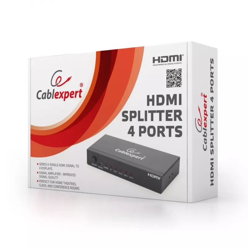Gembird DSP-4PH4-02 HDMI skirstytuvas, 1x HDMI į 4x HDMI, HDMI 1.4, 225 MHz, 3D, plieninis, juodas