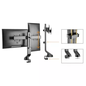 Monitorų laikiklis MACLEAN MC-854 dviem monitoriams 17–27 colių VESA 75x75 / 100x100, dviejų rankų tvirtinimas prie stalo