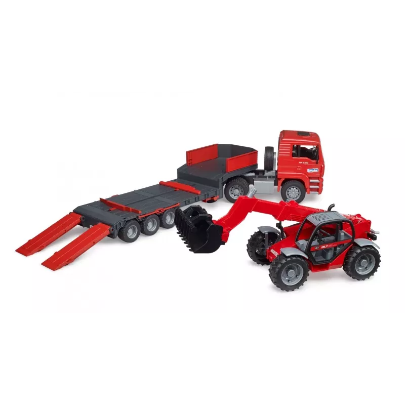 Transporto rinkinys BRUDER MAN TGA žemagrindis sunkvežimis su Manitou krautuvu