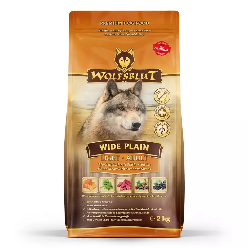 WOLFSBLUT Wide Plain Light Horse su saldžiosiomis bulvėmis - sausas šunų maistas - 2kg