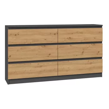 Komoda Top e Shop M6 140 ANT/ART, 6 stalčių, Antracitinis ąžuolas, 1380×750×400 mm