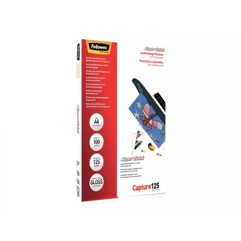 Fellowes SuperQuick A4 blizgus laminavimo maišelis 125 mikronų