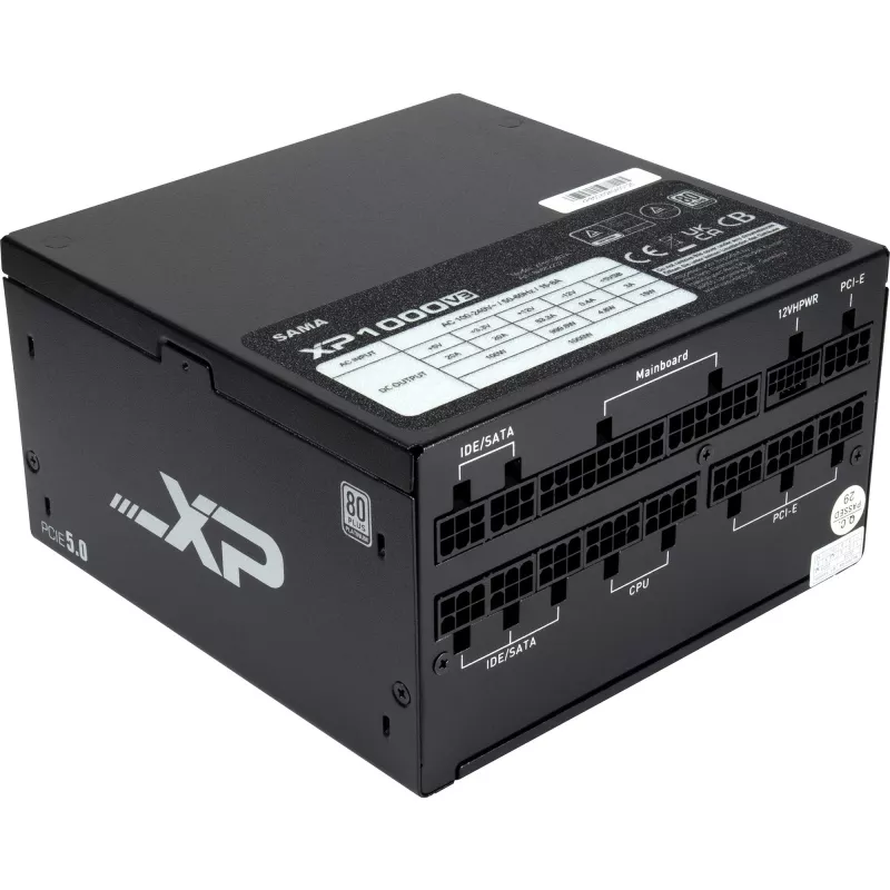SAMA XPH-1000A, maitinimo blokas 1000 W, 1x 12 kontaktų GPU, 3x PCIe, kabelių valdymas