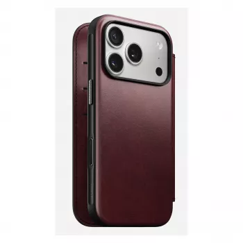 Dėklas mobiliesiems telefonams Nomad Modern Leather Folio, skirtas Apple iPhone 17 Pro, 6,3 colio (16 cm), odinis, bordo spalvos