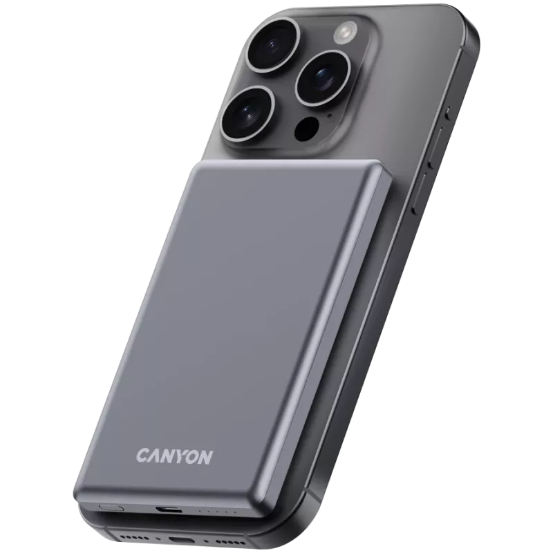 Canyon OnPower 505 – Powerbank 5000 mAh, USB-C PD 20W, belaidis įkrovimas su magnetu