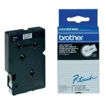 Brother blizgi laminuota etikečių juosta - 12 mm, juoda/balta, 10 vnt. pakuotė