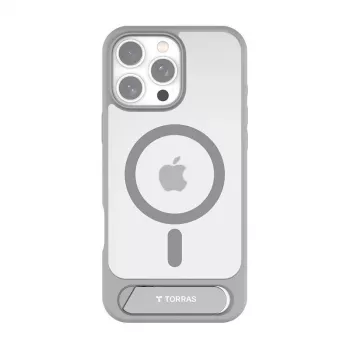 Apsauginis dėklas Torras Pstand Series, skirtas iPhone 16 Pro Max, pilkas, plonas profilis su integruotu stovu