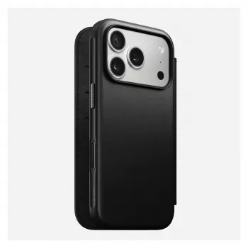 Nomad Modern Leather Folio dėklas su odiniu viršeliu iPhone 17 Pro, 16 cm (6,3 colio), juodas, 4 kortelių kišenės