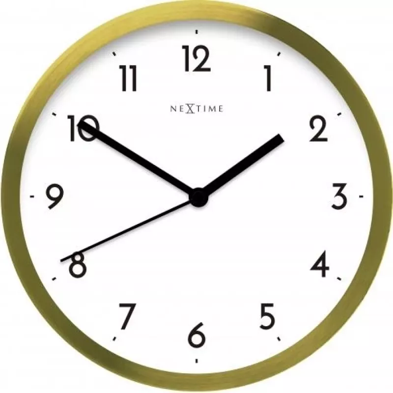 NeXtime sieninis laikrodis 2523gw arabiški skaičiai, Ø44 cm, auksinis/ baltas
