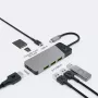 USB Type-C centrinis įrenginys Green Cell HUBGC01 — 7 prievadai: 3×USB-A 3.2 Gen 1, 1×USB-C 3.2 Gen 1, HDMI, microSD+SD kortelių skaitytuvas — sidabrinis