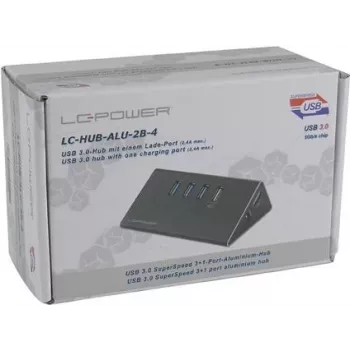LC Power LC-HUB-ALU-2B-4 USB 3.0 mazgas – 3x USB 3.0 + 1x USB 3.0 (įkrovimui) – stalinis
