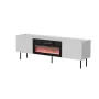 TV spintelė cama meble LUCCA 180x40x59 cm, baltas viršus ir rėmas, juodas elektrinis židinys