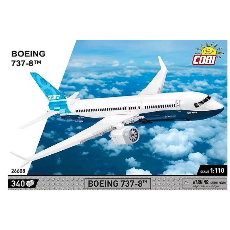 Konstruktorius Cobi Boeing 737-8 – 340 detalių, rekomenduojamas amžius 7+, mėlynos ir baltos spalvos