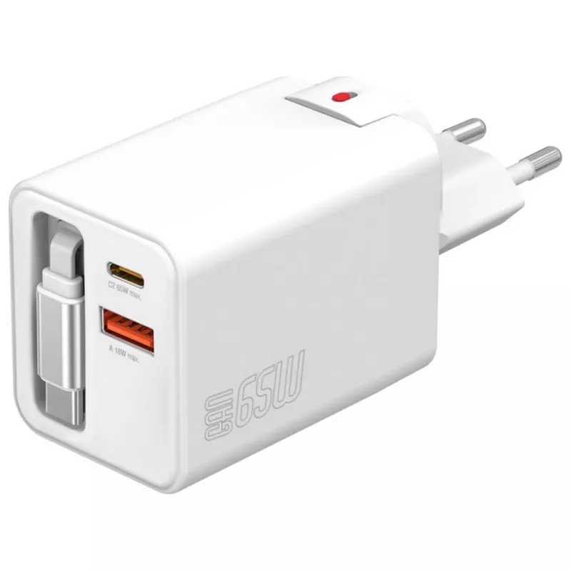 Greitasis USB-C/USB-A sieninis įkroviklis 4smarts 541065 – universalus AC 100–240V, maks. 20V, 0,7 m laidas, baltas