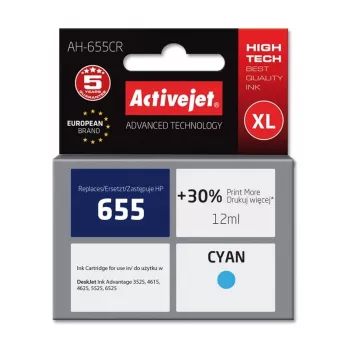 Kasetė ActiveJet AH-655CR suderinama su HP, žydra, didelės talpos (XL), 12 ml, dažų rašalas