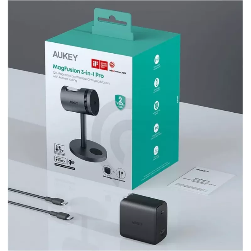 Belaidis 3v1 įkroviklis su aušinimu LC-MC311A 15W Qi2 MagSafe + 30W PD maitinimo adapteris