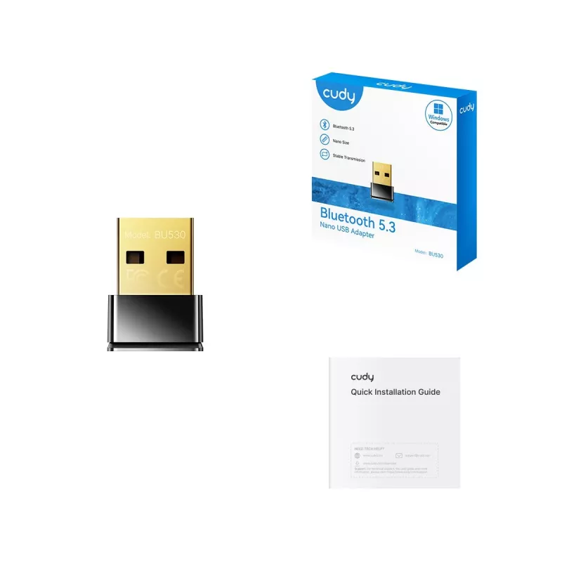 Cudy BU530 Bluetooth adapteris USB Type-A, juodas, Bluetooth 5.3, palaiko Windows 8.1