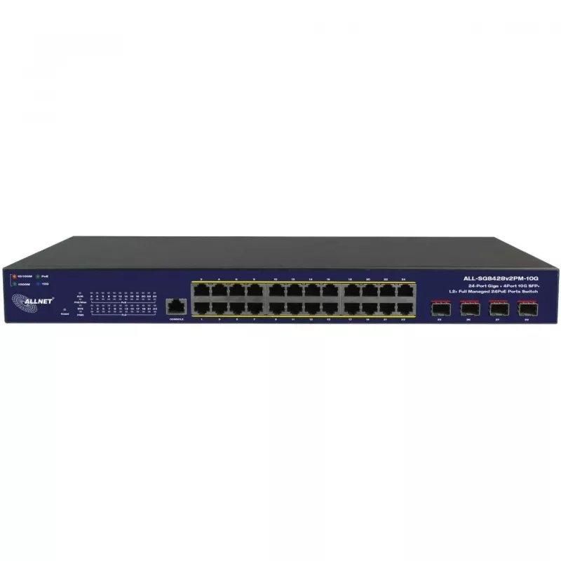 ALLNET ALL-SG8428v2FPM-10G valdomas tinklo komutatorius – 24+4 prievadai, PoE, 10G jungtys