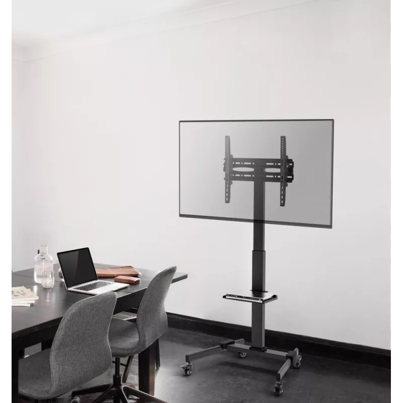 TV stovas GEMBIRD TVS-55T-01 32–55 coliams, plieninis, reguliuojamas aukštis, VESA 100x100–400x400, pakreipimas, ratukai, max 35 kg