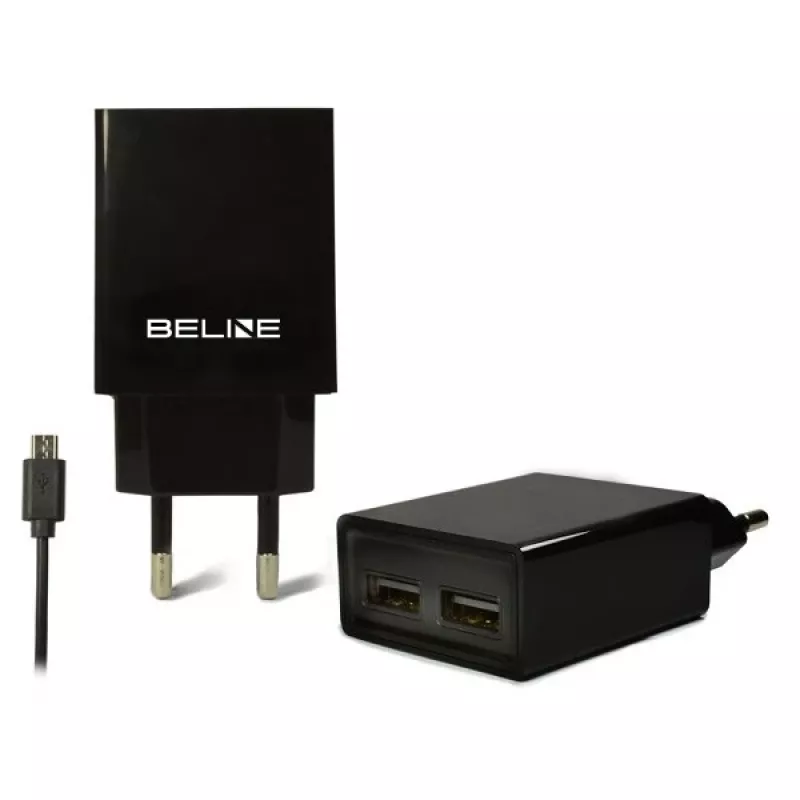 Keliautojas įkroviklis Beline Beli0011 — 2×USB prievadai, microUSB laidas, 2A išėjimas, juodas