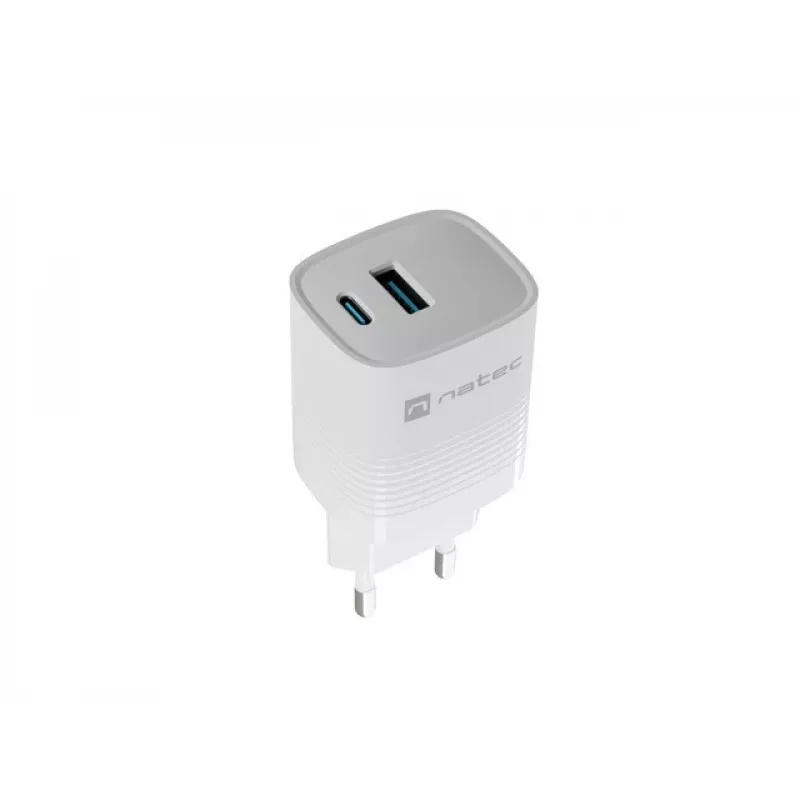 Įkroviklis NATEC NUC-2140, 30W, USB-C PD 3.0 + USB-A, Samsung AFC, Baltas