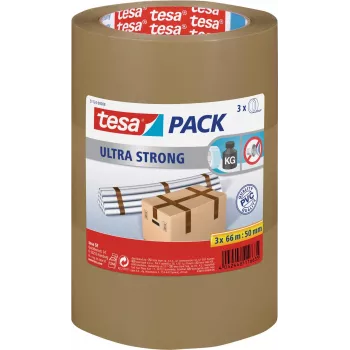 Pakavimo juosta Tesa 51124 Ultra Strong – 66 m ilgio, 50 mm pločio, 3 ritinių pakuotė