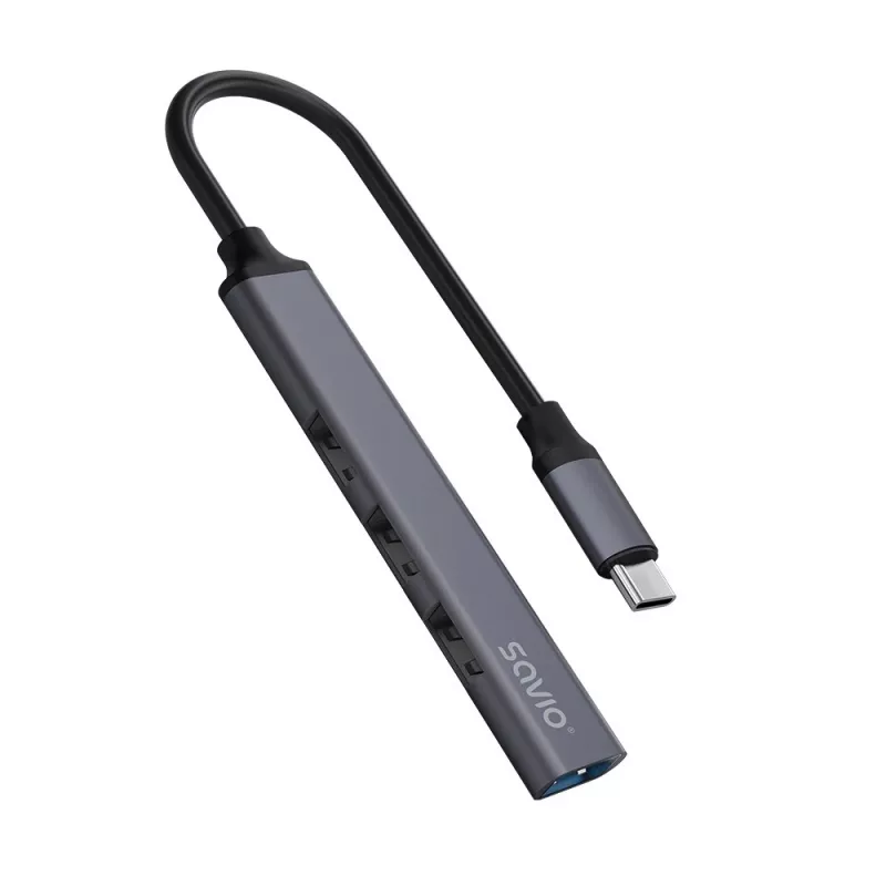 USB 3.0 4 prievadų sąsajos šakotuvas SAVIO AK-71 su USB-C laidu, 5000 Mbit/s, 2 metų garantija