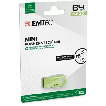 USB atmintukas Emtec D250 Mini 64GB USB Type-A 2.0 juodas