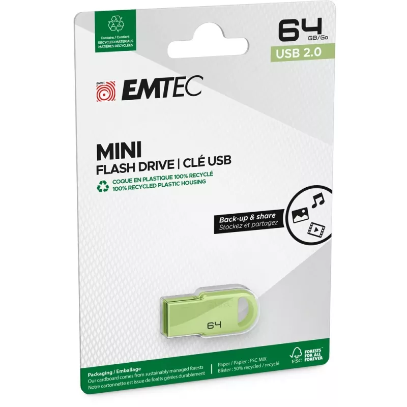 Emtec D250 Mini USB 2.0 atmintukas 64 GB, žalias