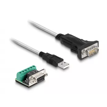 DeLOCK 63465 Serijinis kabelis USB-A į DB-9, 1,8 m, juodas/skaidrus